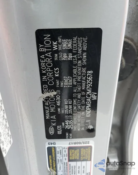 2021 Kia Sportage Lx z USA, uszkodzony, nr VIN KNDPM3AC2M7925678